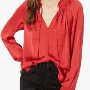 Lucky Brand Satin Blouse in Scarlet S/P